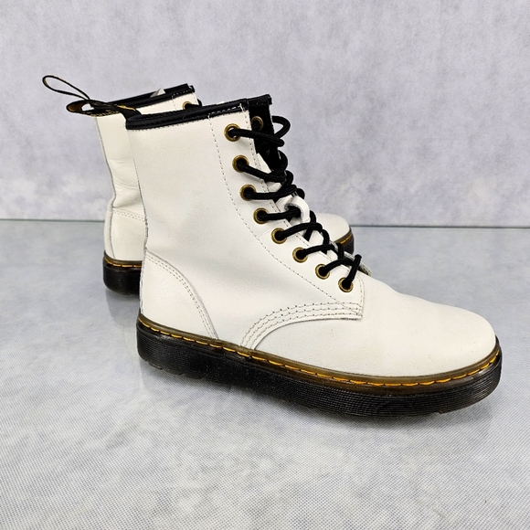 Dr.Martens Zavala Combat Boots Sz 6 Womens White Leather - Picture 3 of 6